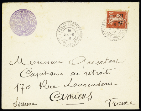 FM n°5 OBL CAD perlé "Beni-Abbes extrème sud-oranais" (1912) sur lettre avec cachet bilingue français-arabe "Annexe de Beni-Abbes territoire d'Aïn-Sefra". Rare et TB