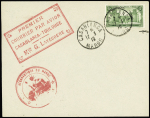 Maroc n°66 OBL Casablanca (12.3.19) sur enveloppe témoin (donc sans adresse) avec cachet rect rouge "Premier courrier par avion Casablanca - Toulouse Mon G.Latécoère" + cachet rouge "Aéronautique du Maroc". Au verso