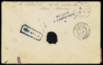 France n°176 + 177 en bande de 3 OBL Sedan (1925) sur lettre pour Dakar avec étiquette jaune et bleue des lignes aériennes Latécoère avec mentions manuscrites "Par avion Toulouse-Casablanca" et "Casablanca-Dakar", a
