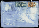 N°181 en paire + 199 OBL Nice (10.8.32) sur lettre délavée pour Saïgon (arrivée 19.8.32) avec au verso griffe noire "Lettre détériorée suite accident courrier avion" (accident d'Hennequin à Beyrouth le 13 aout 3
