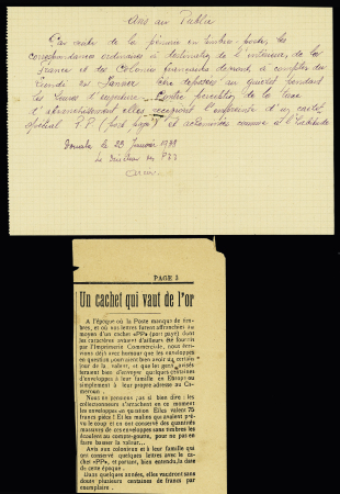 Camroun : 6 lettres de 1938 avec aff. de fortune en numéraire avec griffe "PP" encadrée noire de Douala, Foumban, Yaounde + Petite doc.