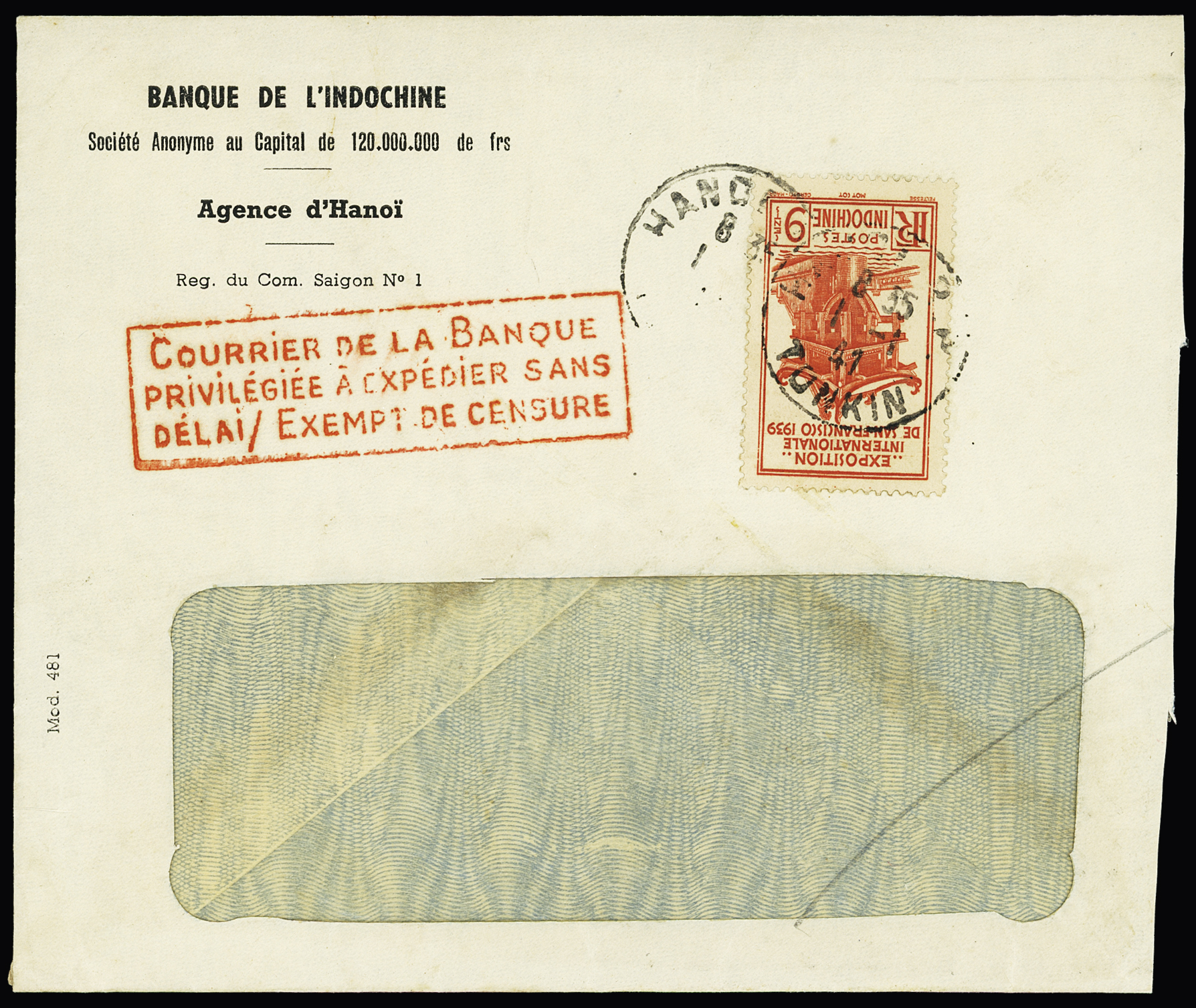 Lot 5744 - Indochine n°206 OBL Hanoï RP (1941) sur lettre avec cachet ...