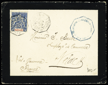 Martinique n°36 OBL octo "Corr. D'armées Fort de France" (1898) répété à coté sur env de deuil. B