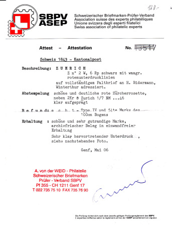 6Rp. (Type IV, 54. Marke des 100er Druckbogens), waagrechte