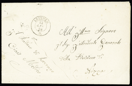 Lettre en franchise avec CAD "Levenzo D" (1858) pour Nice. TB. Web