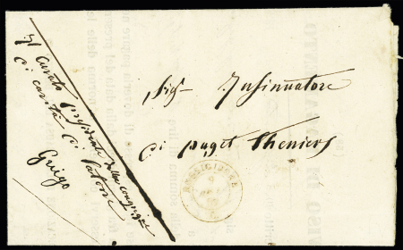 Lettre en franchise du curé de la Tour pour Puget-Theniers avec CAD brun-rouge "Rossiglione C" (1859). TB. Web