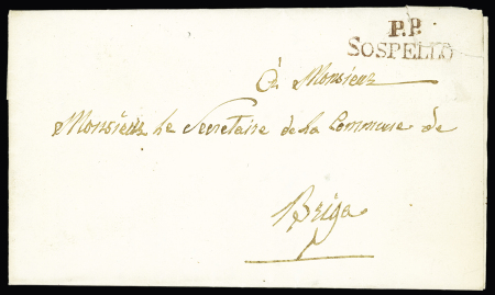 Lettre pour Briga avec MP rouge "P.P. Sospello" (1830). TB