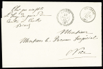 Lettre en franchise du juge de paix de Contes pour Nice avec CAD perlé T22 "Contes (87)" (1865) + T15 de transit "Escarene (87)". TB