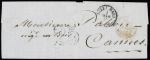 Lettre avec CAD "Nizza Mara" (1859) + taxe 25 double-trait pour Cannes avec au verso CAD d'arrivée T15 Cannes (78). TB