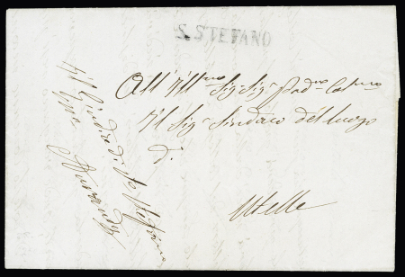 Lettre en franchise sans date avec MP "S. Stefano" pour Utelle. TB