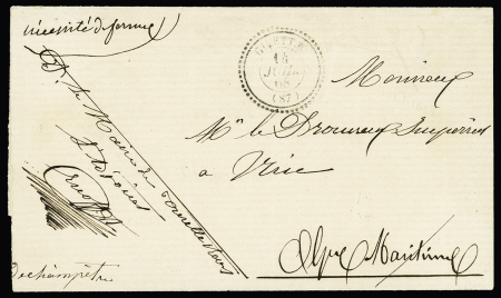 Lettre en franchise pour Nice avec CAD perlé "Gilette (87)" (1868). TB