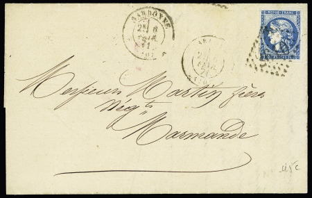 AUDE : N°45 OBL GC 2610 + T17 "Narbonne (10)" (1871) sur lettre. TB