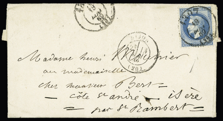 COTE D'OR : N°29 OBL Bureau de passe "1307" (1869) + T17 Dijon sur lettre. TB