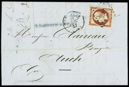 HAUTE-GARONNE : n°17A, 80c carmin OBL PC 3383 + T15 Toulouse (1857) sur lettre. TB