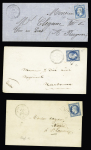 GIRONDE : 6 lettres diverses (5 avec CAD perlés) dont n°14 OBL PC 3823 + T22 "St Symphorien Gironde (32)" (1861) (ind 15) et n°60 OBL GC 6017 + T24 "Vertheuil-en-Médoc (32)" (1872) (ind 14), indice 12 à 17
