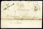 ISERE : lettre avec MP "37 le péage" + dateur "A" (1830) et décime rural rouge avec texte : mandement épiscopal d'ordonner de chanter le Te Deum suite à la prise d'Alger le 5.7.1830", ind 9++. TB