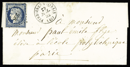 LOIRET : N°4 OBL PC 258 + T15 "Ferrières Gatinais (43)" (1852) sur lettre. TB