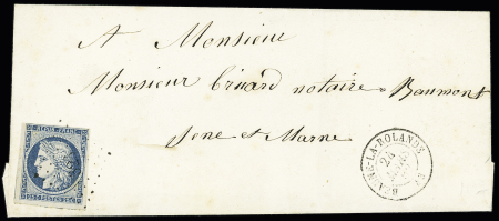 LOIRET : N°4 OBL PC 326 + T15 "Beaune-la-Rolande 43" (1852) sur lettre. TB