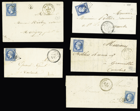 MANCHE : 5 lettres avec PC et GC de Le Vast, ST Emy, La Perine, Canisy, Quettehou dont 3 avec CAD perlés, ind 10 à 14. TB