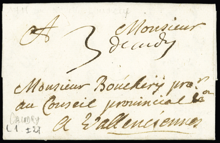 NORD : MP manuscrite "De Caudry" (1711 - L n°1) - ind 19. Rare et TB