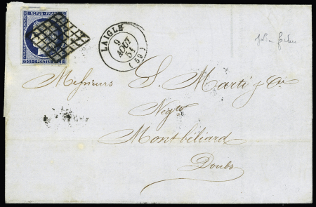 ORNE : n°4 OBL grille + T15 "Laigle (59)" (1851) sur lettre, ind 12. TB.