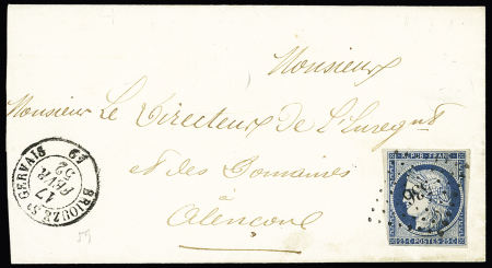 ORNE : n°4 OBL PC 536 + T15 "Briouze St Gervais 59" (1852) sur lettre pour Alençon. TB