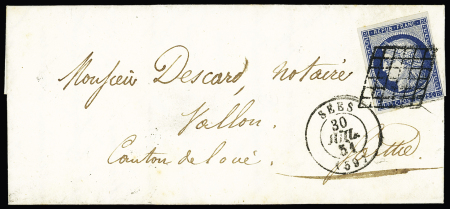 ORNE : n°4 OBL grille + T15 "Sées (59)" (1851 sur lettre. TB