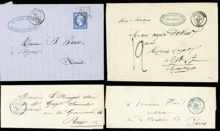 SEINE (Paris) : Paris les Ternes 1852-71. 5 LST + 3 lettres AFF Empire (dont 3 CAD taxe en bleu ou en noir). TB lot