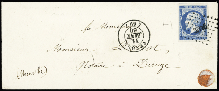 HAUTE SAONE : n°14, belles marges, OBL PC 3546 + T15 "Vesoul (69)" (1860) sur lettre. TB