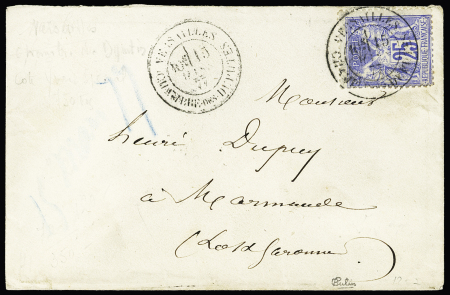 SEINE ET OISE : n°78, 25c Sage, OBL CAD "Versailles Chambre des Députés" (15 mars 77) répété à côté, sur lettre. TB