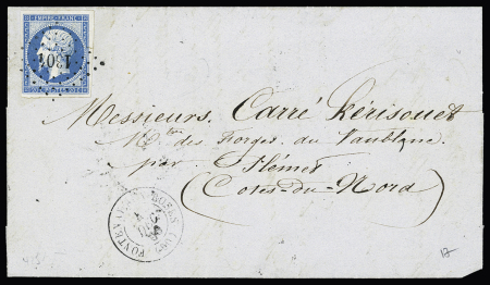 SEINE : N°14 OBL PC 1304 + T15 "Fontenay-aux-Roses (60)" (1860) sur lettre, ind 17. TB