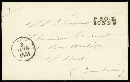 SEINE : lettre avec MP "P 60 P Bondy" + dateur "A" (1831). TB