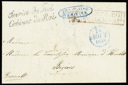 SEINE : Lettre avec MP "Bau de la Mon du Roi à Neuilly-s-Sne" (1836) + franchise noire "Service du Roi Cabinet du Roi". TB. Rare et TB