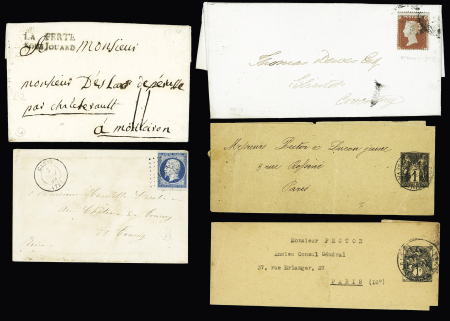 1750-1937 17 plis divers dont MP "La Ferté sous Jouard" et 4 plis de Nouvelle Calédonie dont 2 Daguins sur le café. TB 