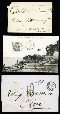 1750-1937 17 plis divers dont MP "La Ferté sous Jouard" et 4 plis de Nouvelle Calédonie dont 2 Daguins sur le café. TB