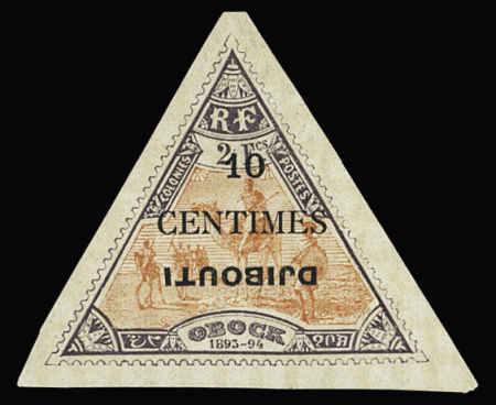 N° 32a 10c sur 2f, variété surcharge DJIBOUTI renversée,