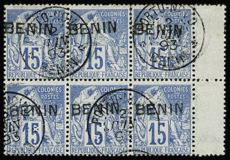 N° 6 15c bleu en bloc de 6 avec interpanneau à droite,