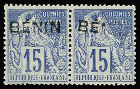 N° 6 15c bleu en paire avec surcharge en partie absente