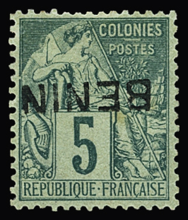 N° 4b 5c vert, surcharge renversée, TB. Signé A.Brun,
