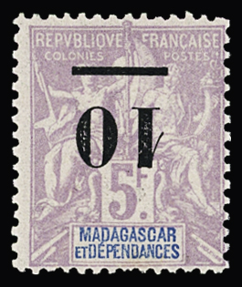 N° 49a 10 sur 5f violet, surcharge renversée, **,