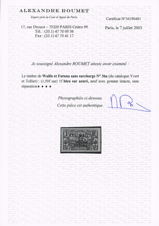 N° 36a variété sans surcharge 1f50, **, TB. Signé