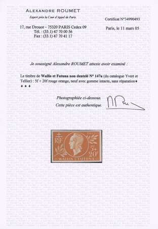 N° 147a Entraide française 5f+20f rouge-orange non
