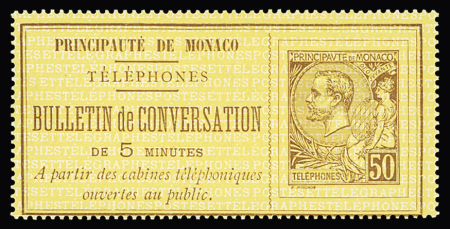 Téléphone N° 1 50c brun sur jaune, nsg comme émis,