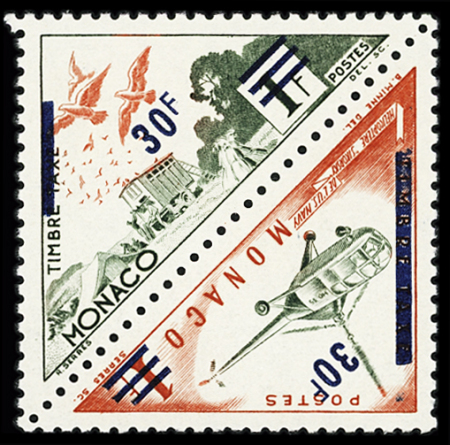 N° 491A/B (Maury) 30f sur 1f Pigeons et hélicoptère,