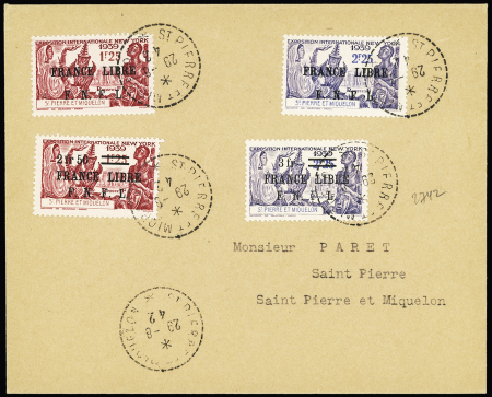 N° 281 à 284 FRANCE LIBRE sur lettre locale 1942,