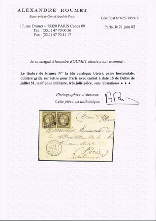 N° 1a en paire bien margé obl. grille sur lettre