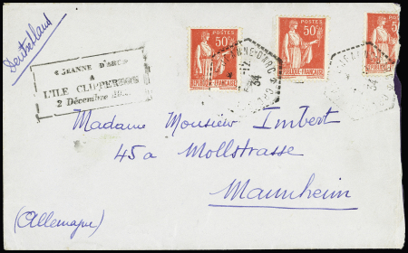 N°283, 3 pièces (1 ex déchiré) OBL hex "Croiseur
