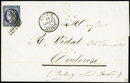 N° 4 obl. grille sur lettre de Bougie (T15 14.01.51)
