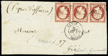 N° 17B en bande de trois obl. PC 3735 sur fragment