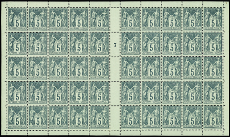 N°75f Sage 5c vert sur verdâtre en panneau de 50